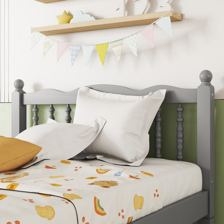 Twin Bed with Column-Decoration Headboard, with Bed Slats,Grey - V.I.P Digital Presence