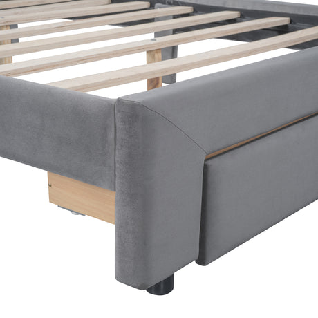 Full Size Storage Bed Velvet Upholstered Platform Bed with a Big Drawer - Gray - V.I.P Digital Presence