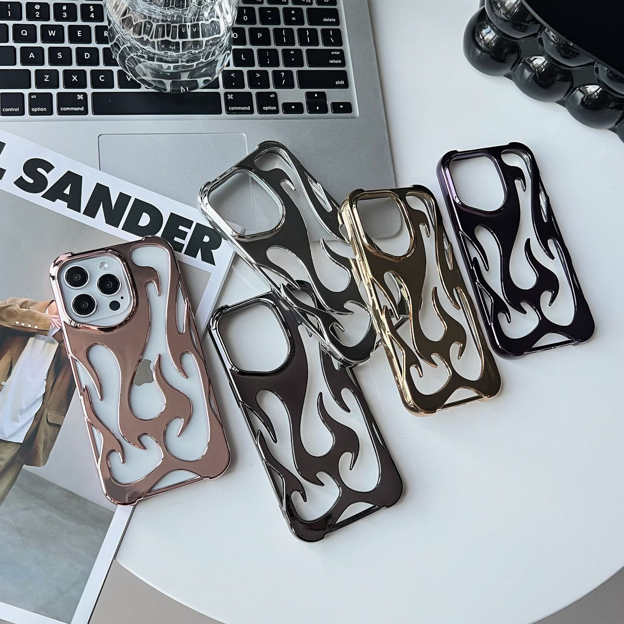 Electroplated hollow flame pattern phone case suitable for iPhone 15 Pro, simple all inclusive, Apple 14 anti drop protective cover - V.I.P Digital Presence