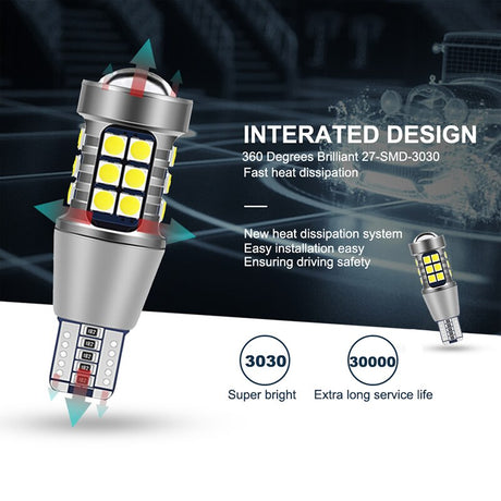 NLpearl 2x Signal Lamp W16W LED T15 921 912 Bulb Super Bright 3030 27SMD T15 Led Canbus Auto Backup Reserve Lights Tail Lamp 12V - V.I.P Digital Presence