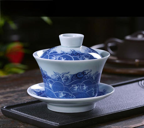 Ceramic set, three talents, covered bowl, old clay, retro kung fu tea set, tea bowl, underglaze tiger cup, Jingdezhen - V.I.P Digital Presence