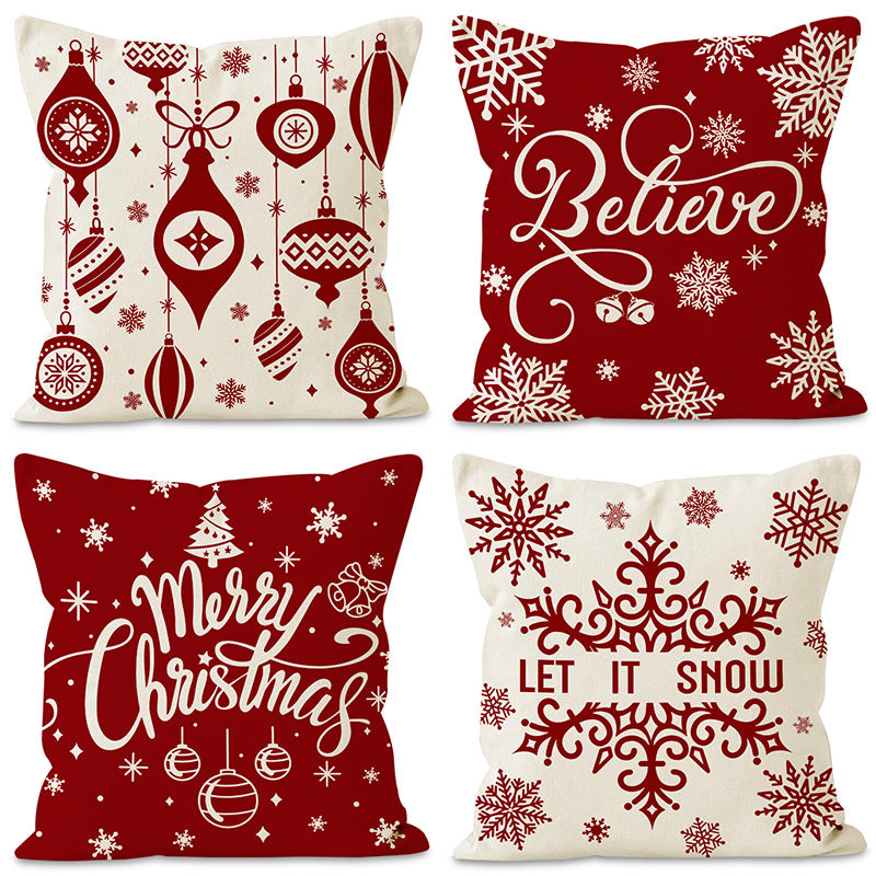 Christmas red ball pillow cover Christmas holiday themed home decoration pillowcase linen waist pillow - V.I.P Digital Presence