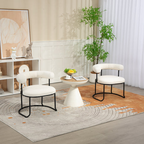 COOLCOOL Boucle dining chair set of two, medieval modern curved backrest chair, round cushion (beige Boucle) - V.I.P Digital Presence