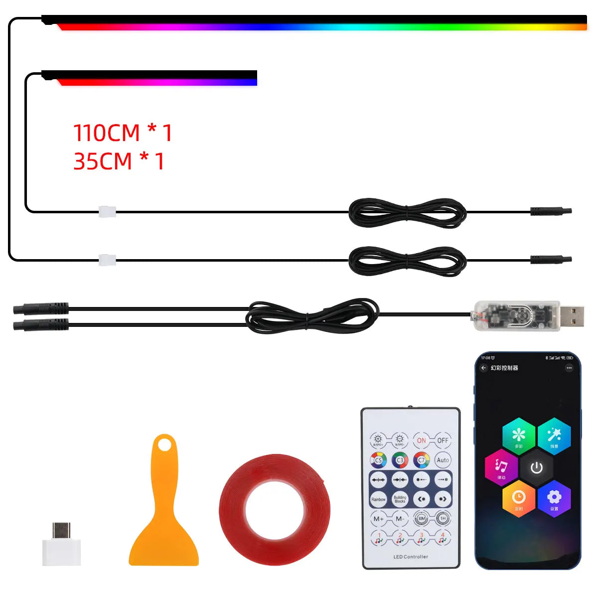 10 in 1 Car LED Acrylic Light Strip RGB Symphony Auto Interior Strip Lights Remote/APP Control Decorative Atmosphere Lamp - V.I.P Digital Presence