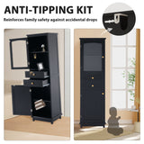 Tall Bathroom Storage Cabinet with Glass Doors, Free-Standing, Two Drawers, and Adjustable Shelves, MDF Board, Painted Black - V.I.P Digital Presence