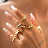 Fashionable Joint Ring Set Hip Hop Metallic Fold Set with Gemstone Rings - V.I.P Digital Presence