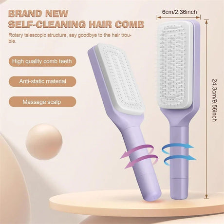 Automatic Cleaning Rotating Lifting Comb Self Cleaning Hairbrush Rotating Retractable Anti Static Massage Comb Scalp Hair Comb - V.I.P Digital Presence