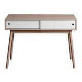 Kitchen Mid-Century Table Writing Desk with 2 Push-pull White Panel Drawers and Wood Legs, Natural Color - V.I.P Digital Presence