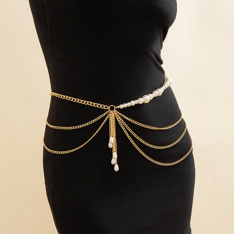 Ins style double-layer pearl retro love bow tassel Waist chain - V.I.P Digital Presence