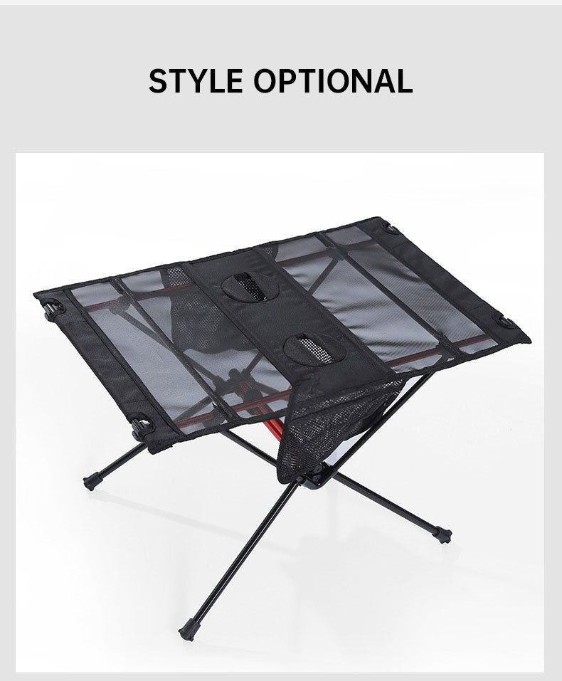 Mesa plegable ultraligera para acampar al aire libre, portátil, para barbacoa, picnic, con agujero para taza y bolsa para teléfono móvil, mesa pequeña