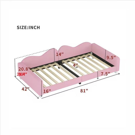 Twin size Upholstered Daybed, Sherpa Fabric Sofabed with Cloud-Shaped Backrest, No Box-spring Needed, Pink - V.I.P Digital Presence