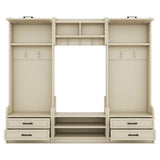 Four in one detachable hall tree with drawers and cabinets, 7 hooks, multifunctional corridor hangers, antique beige shoe stools - V.I.P Digital Presence