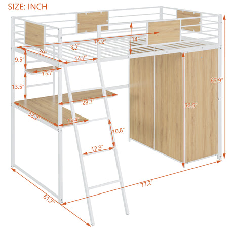 Twin Size Loft bed with L-shape Desk and Wardrobe, White - V.I.P Digital Presence