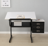 White adjustable drafting drawing table with stool and 3 drawers - V.I.P Digital Presence