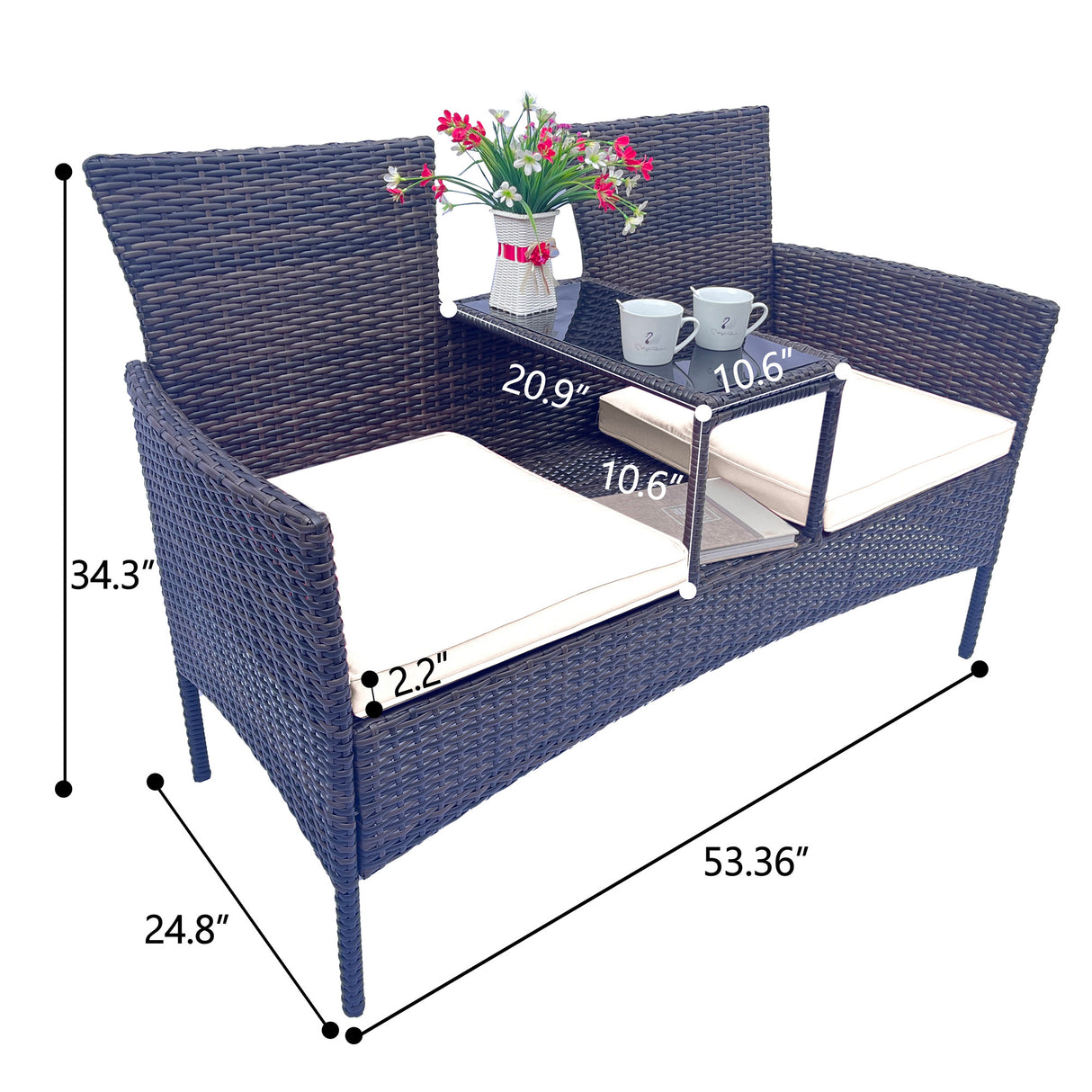 Wicker Patio Conversation Furniture Set Outdoor Furniture Set with Removable Cushions & Table - V.I.P Digital Presence