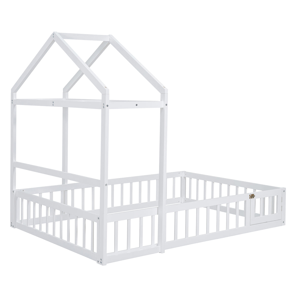 Wooden Full Size Children's Bed with Detachable Headboard and Integrated Clothes Drying Rack, White - V.I.P Digital Presence