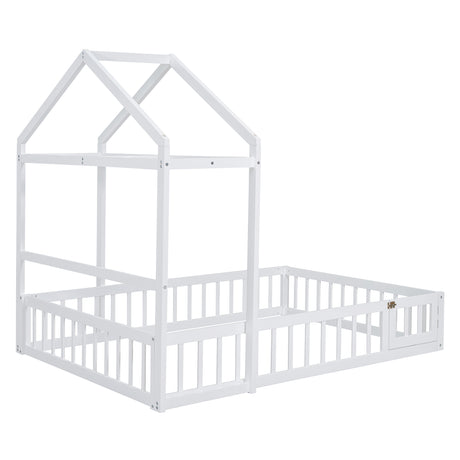 Wooden Full Size Children's Bed with Detachable Headboard and Integrated Clothes Drying Rack, White - V.I.P Digital Presence