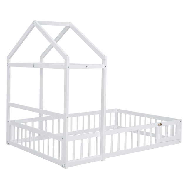 Wooden Full Size Children's Bed with Detachable Headboard and Integrated Clothes Drying Rack, White - V.I.P Digital Presence