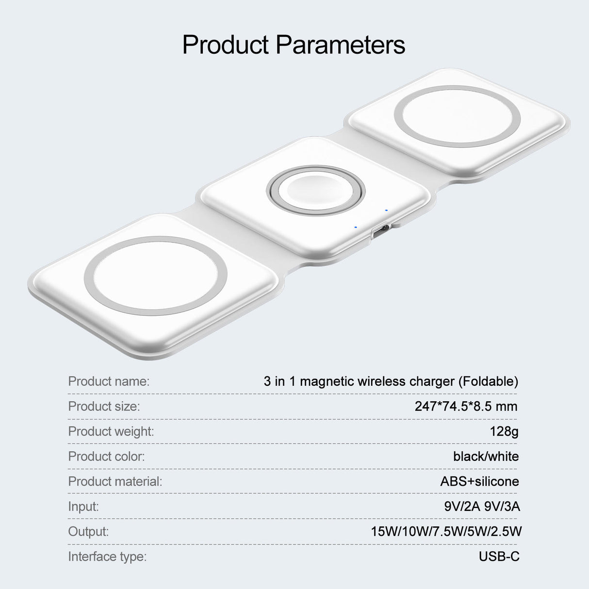 Cargador inalámbrico magnético plegable tres en uno Magsafe de 15 W con carga rápida para Apple Headset Watch
