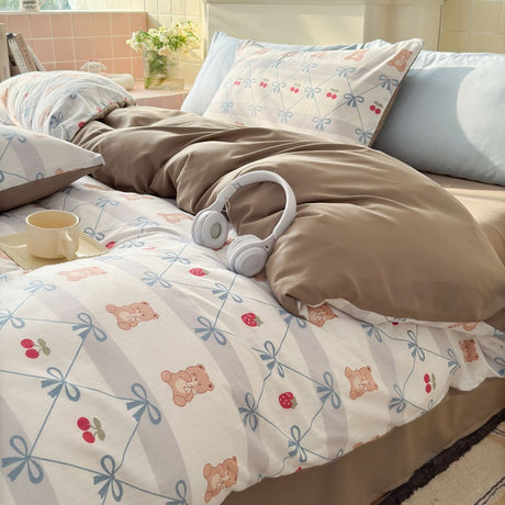 Double Gauze Four-Piece Set Jacquard Small Bamboo Cotton Three-Piece Set Student Dormitory INS Fresh Floral Bedding - V.I.P Digital Presence