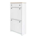 ONTREND ultra-thin shoe cabinet set with 4 flip drawers and adjustable panel top shoe rack, white - V.I.P Digital Presence