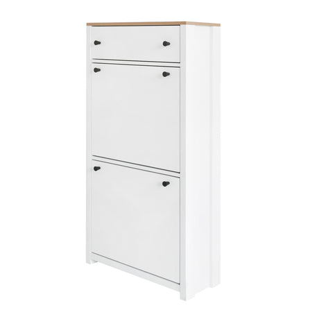 ONTREND ultra-thin shoe cabinet set with 4 flip drawers and adjustable panel top shoe rack, white - V.I.P Digital Presence