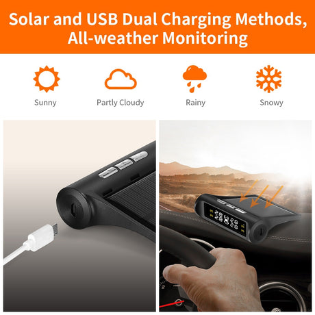 Smart Car TPMS Tire Pressure Monitoring System Solar Power Digital TMPS LCD Display USB Auto Security Alarm Tire Pressure Sensor - V.I.P Digital Presence