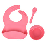 Silicone tableware set baby saliva pocket complementary food bowl children's silicone bib 3-piece set