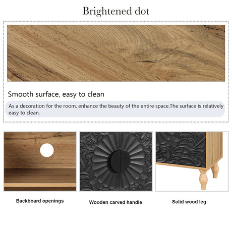 Black Carved Symmetrical Design Door And Wood Coloured Frame For TV Stand Table,Living Room ,Entryway - V.I.P Digital Presence