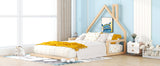 Full Size Wood Floor Bed with House-shaped Headboard  Natural