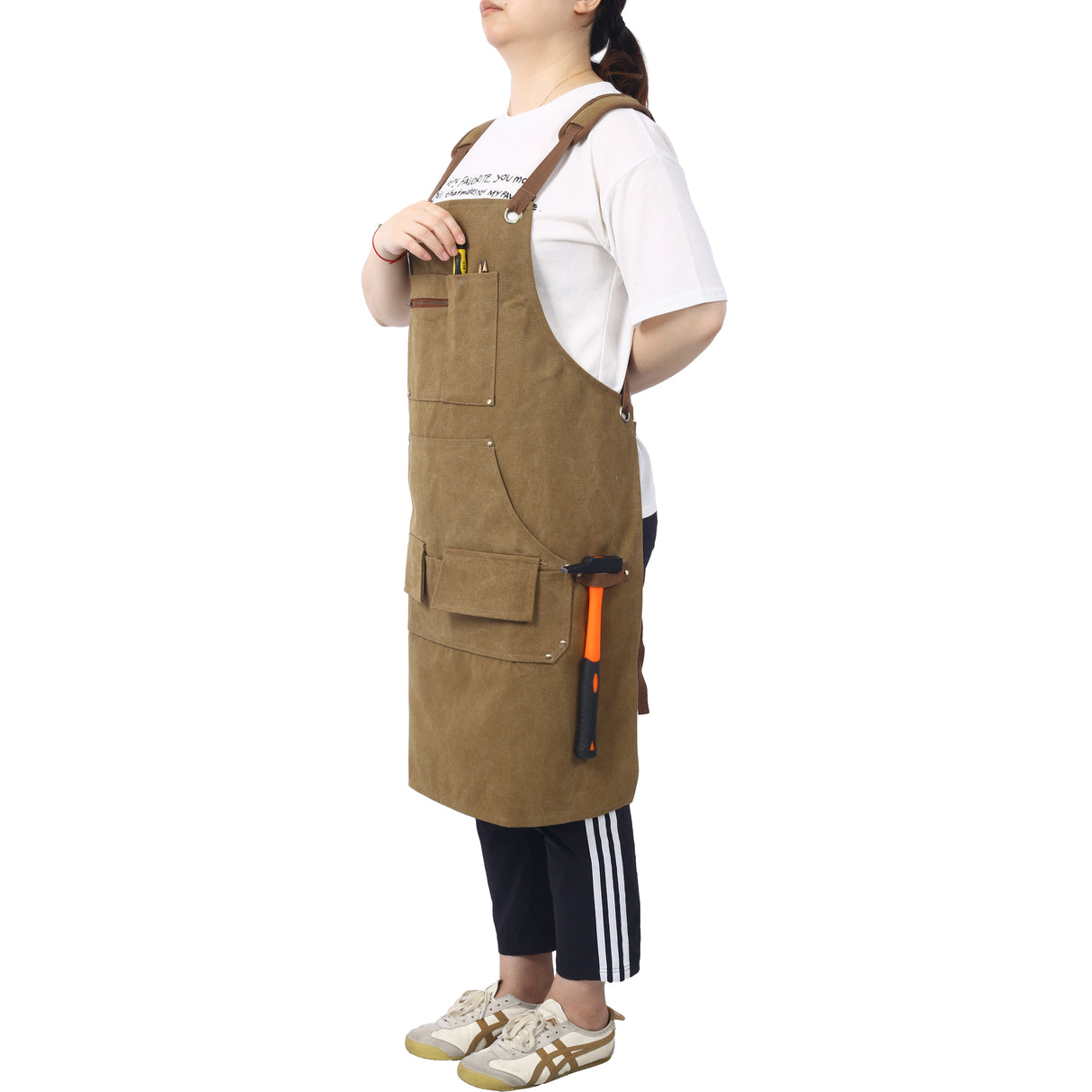 Long heavy-duty canvas tool apron, carpenter apron, carpenter 16 ounces, fully adjustable, no need for waxing - V.I.P Digital Presence