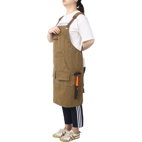 Long heavy-duty canvas tool apron, carpenter apron, carpenter 16 ounces, fully adjustable, no need for waxing - V.I.P Digital Presence