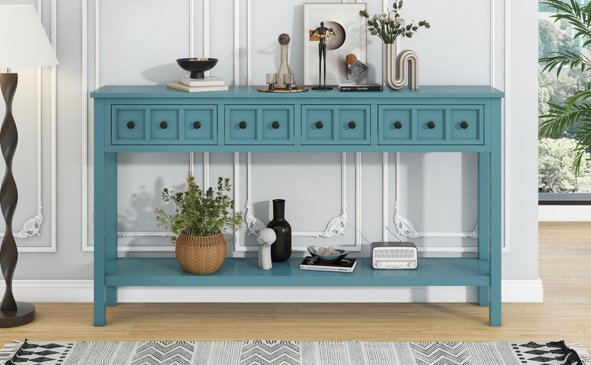 TREXM Rural Entrance Console Table 60 "Long Sofa Table with Two Different Size Drawers and Bottom Shelves for Storage (Turquoise