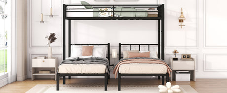 Twin over Twin & Twin Bunk Beds for 3, Twin XL over Twin & Twin Bunk Bed Metal Triple Bunk Bed, Black - V.I.P Digital Presence