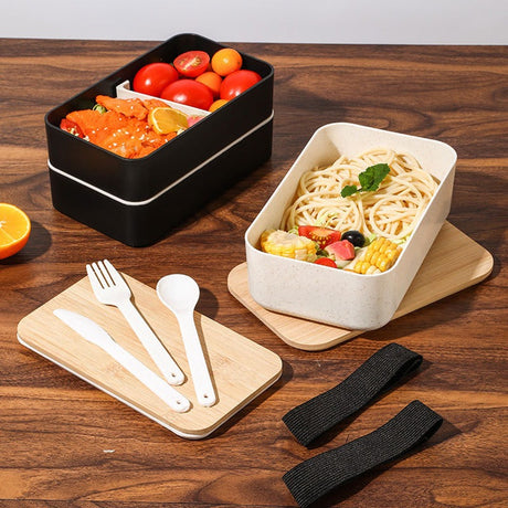 Wheat straw lunch box, Japanese style wooden lid bento box, household compartment, microwave oven lunch box, fresh-keeping box - V.I.P Digital Presence