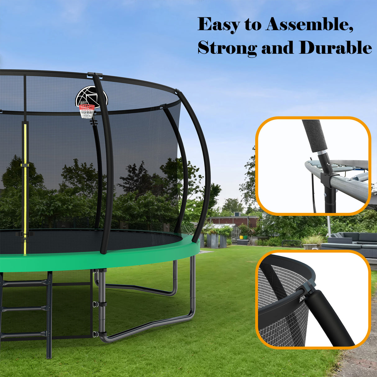 12FT Recreational Kids Trampoline with Safety Enclosure Net & Ladder, Outdoor Recreational Trampolines - V.I.P Digital Presence
