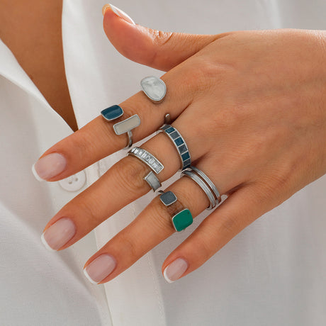 French retro irregular alloy ring light luxury style geometric drip oil ring set - V.I.P Digital Presence