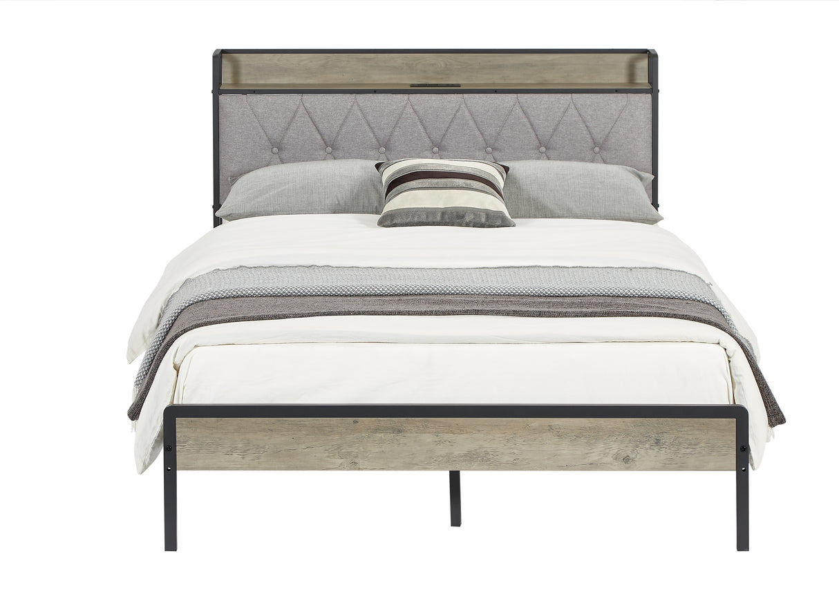 Bed frame with charging station full size, Grey, 83.1'' L x 56.1'' W x 39.2'' H. - V.I.P Digital Presence