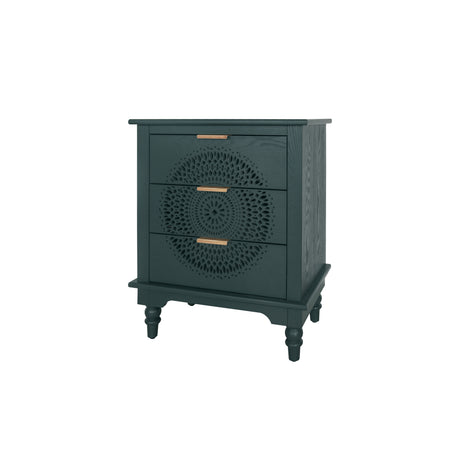 Hollow-Carved 3 Drawer Dresser Storage Chest with Metal Handles For Living Room Bedroom - V.I.P Digital Presence