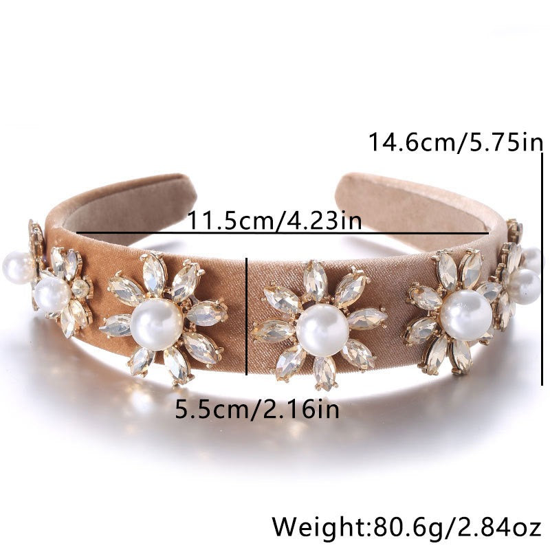 Retro Baroque Large Pearl Flower Set with Colorful Diamonds Fashion Hair Hoop - V.I.P Digital Presence