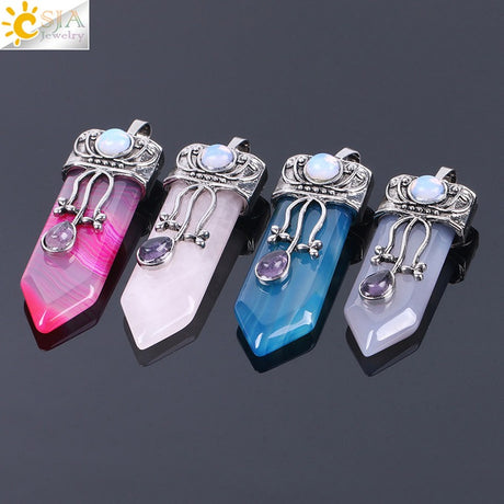CSJA Vintage Large Natural Stone Sword-Shaped Pendant Jewelry Striped Crystal Agate Tiger Eye Jewelry Pendant Without Chain - V.I.P Digital Presence