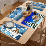 Christmas placemat white hemp Christmas scenery print home table mat living room dining table coaster - V.I.P Digital Presence
