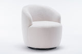 Teddy Fabric Swivel Accent Armchair Barrel Chair With Black Powder Coating Metal Ring Ivory White - V.I.P Digital Presence