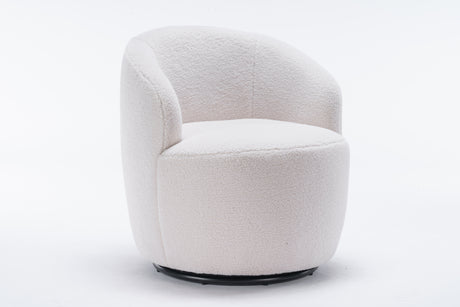 Teddy Fabric Swivel Accent Armchair Barrel Chair With Black Powder Coating Metal Ring Ivory White - V.I.P Digital Presence