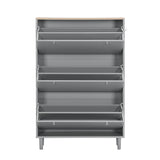 ON-TRANS narrow design shoe cabinet with 3 flip drawers and 3 independent shoe racks with 3 hooks, gray - V.I.P Digital Presence
