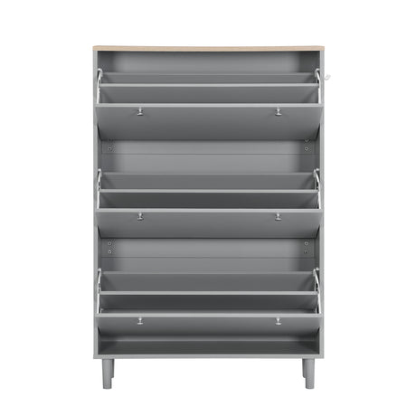 ON-TRANS narrow design shoe cabinet with 3 flip drawers and 3 independent shoe racks with 3 hooks, gray - V.I.P Digital Presence
