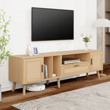 Vine TV stand with 2 cabinets and 2 open shelves, suitable for TVs under 80 inches, with solid wood legs for TV cabinets - V.I.P Digital Presence