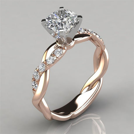 European and American jewelry 18k rose gold plated two-tone princess square diamond ring cross twist diamond ring - V.I.P Digital Presence