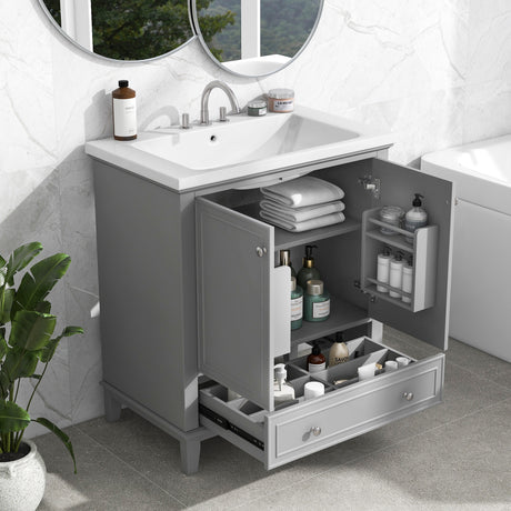 30inchgrey Bathroom Vanity with Sink ComboMulti-functional Bathroom Cabinet with Doors and Drawer Solid Frame and MDF Board - V.I.P Digital Presence