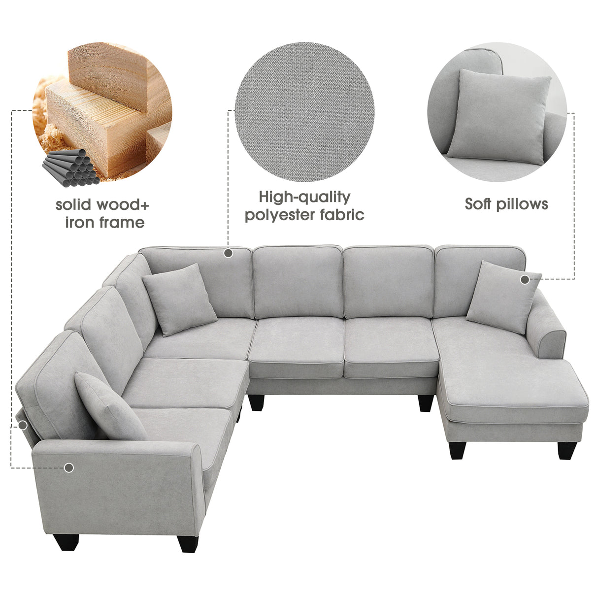 [VIDEO provided] [New] 108*85.5" Modern U Shape Sectional Sofa 7 Seat Fabric Sectional Sofa Set - V.I.P Digital Presence